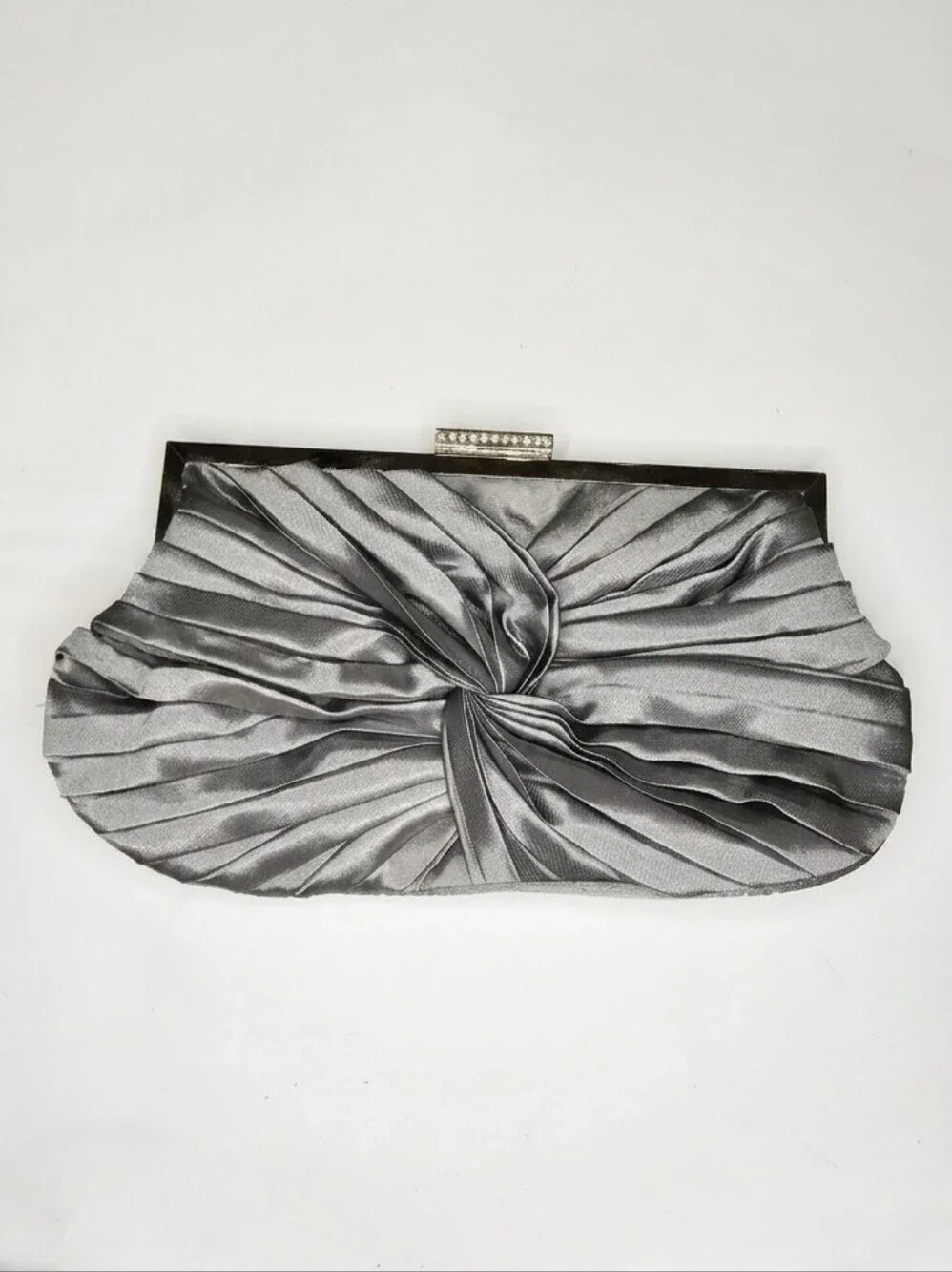 NWT Silver Satin Ruched Evening Clutch Crossbody Bag Formal Prom Wedding Chain